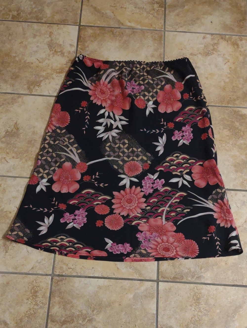 Floral Black A-Line Skirt with Pink Blossom Print